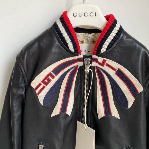 gucci bow leather jacket